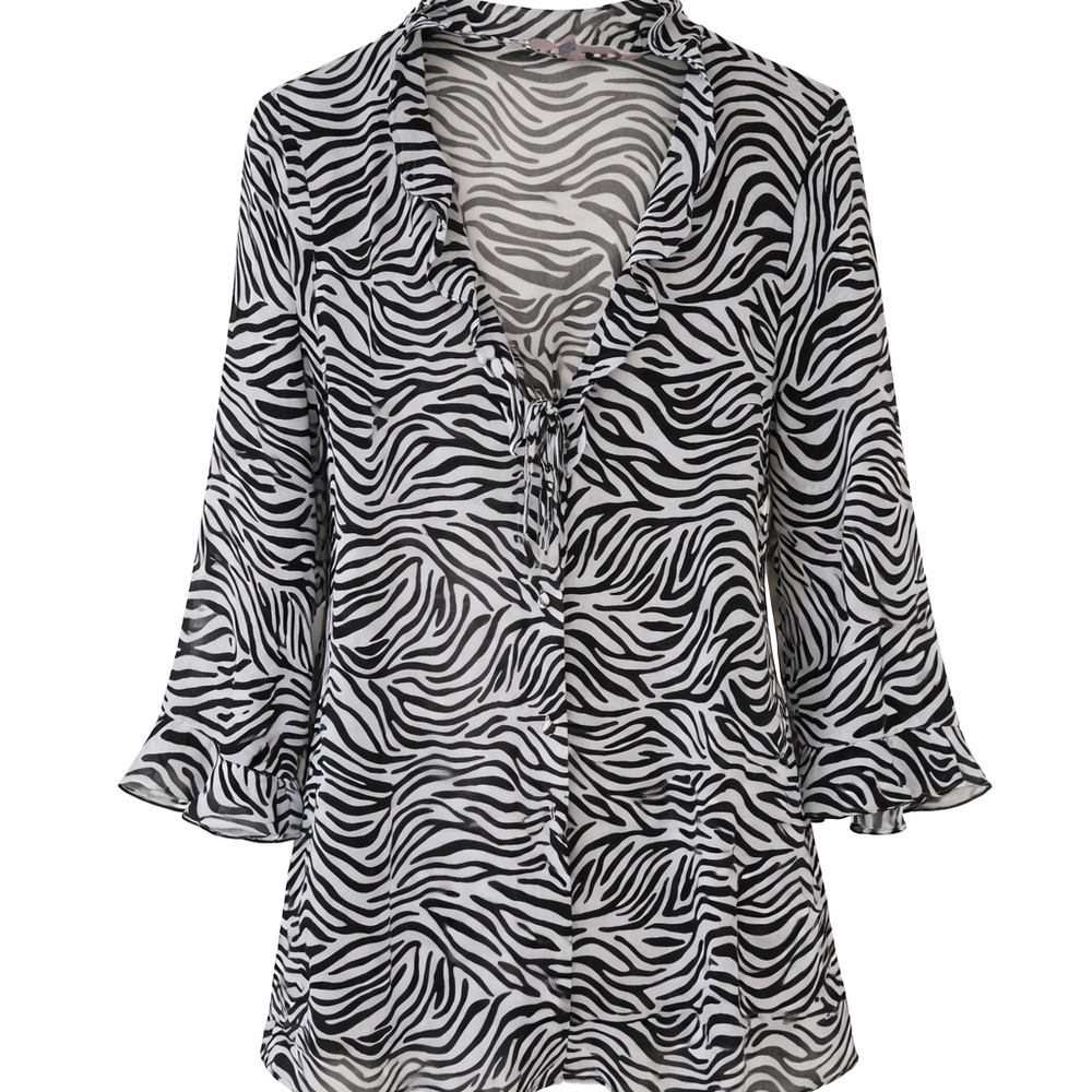 Victoria’s Secret Sheer Zebra Print Robe Cover-Up L Button Front Black White